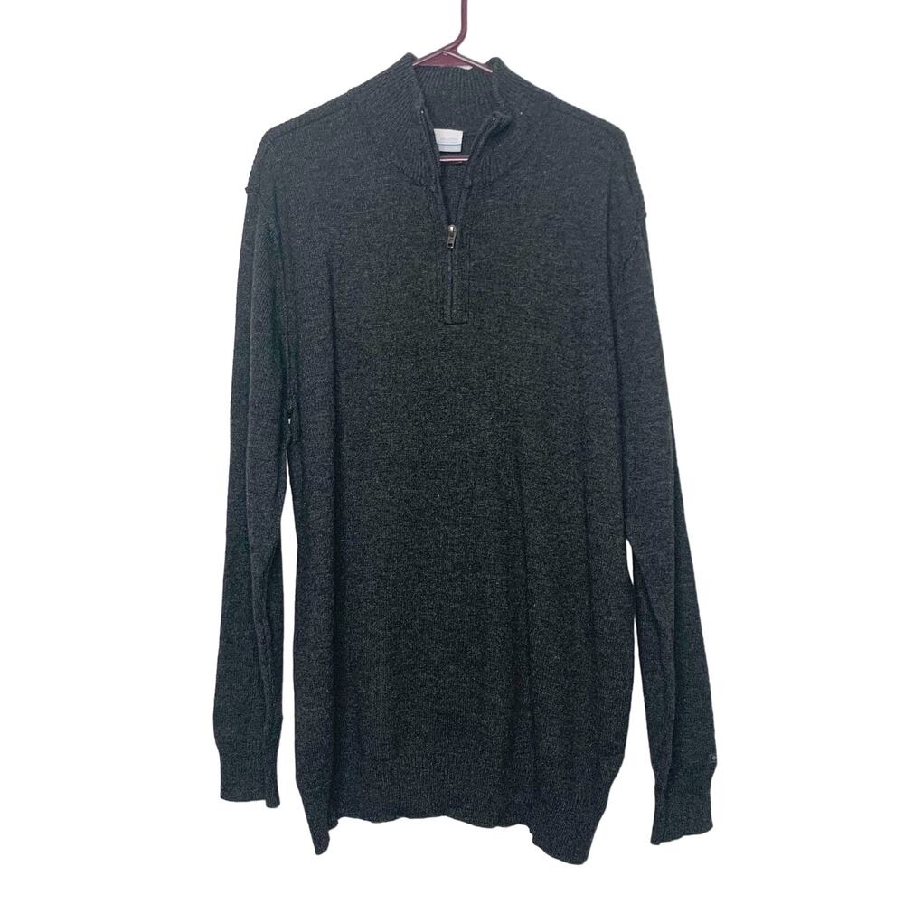 COLUMBIA Quarter Zip Mock Neck Sweater Pullover Wool Blend Charcoal Gray Size XL